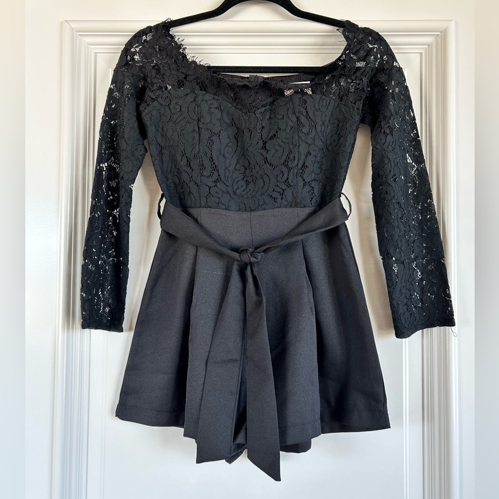 Showpo Black Romper with Lace Top
